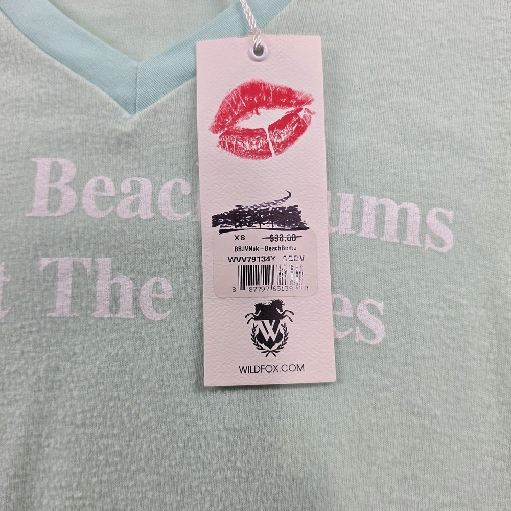 NWT Wildfox Mint Green Beach Bums Graphic V-Neck Sweatshirt XS Y2K Retro Lounge - Picture 6 of 11